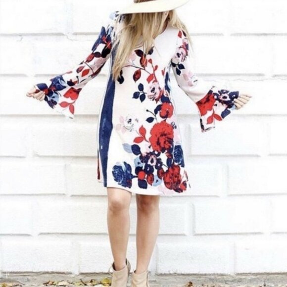 Anthropologie Maeve Floral Knit Bell Sleeve Bohemian Dress XS Anthousai Hippie - Picture 2 of 15